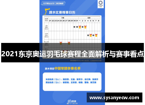 2021东京奥运羽毛球赛程全面解析与赛事看点